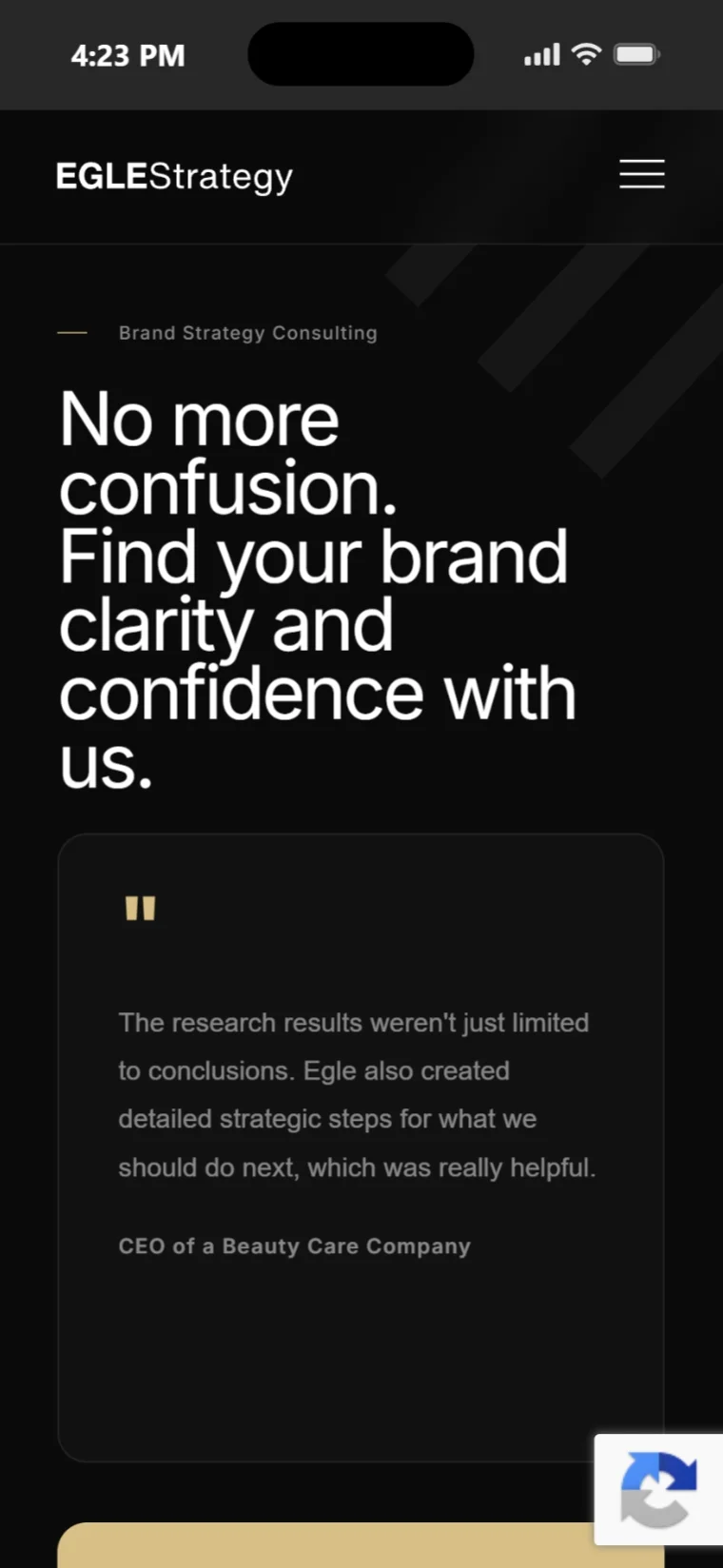 Tampilan mobile website Eglestrategy